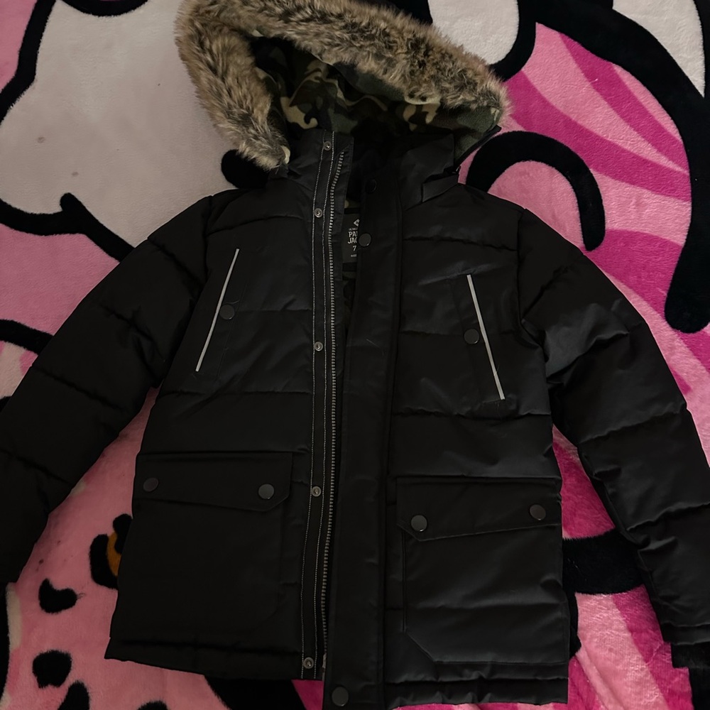 Boys black and camo puffer jacket